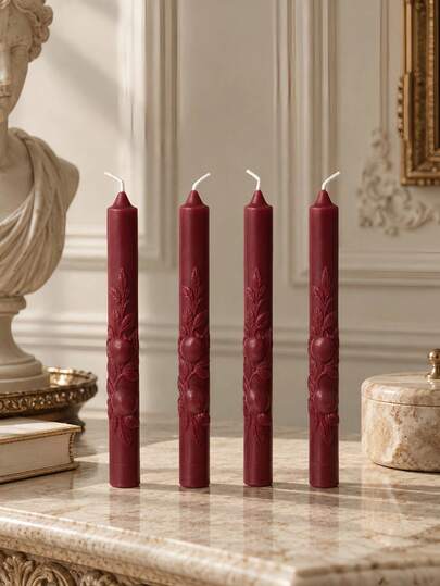 Embossed Pomegranate Branch Tapered Candle, Scented Soy Wax Pillar Candle, Holiday Table Centerpiece Decoration, Halloween Christmas Decor, Wedding Season Home Decor Gift