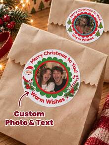 1/90/120/180/300pcs Customized Round Christmas Stickers, Personalized Winter Holiday Pattern Stickers, Support Custom Text Labels, Customizable Pattern & Text Waterproof PVC Stickers, Multiple Sizes Available, Suitable For Christmas Gift Packaging, Home Holiday Decor, Desktop Holiday Arrangement, Party Scene Decoration, Applicable To Christmas Party, Holiday Family Gathering, Year-End Celebration - Multicolor 1 - View 3