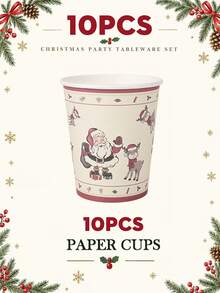 10/20pcs Christmas Disposable Paper Tableware Set (Includes 7" And 9" Plates, Cups, Napkins, Straws), Featuring Vintage Santa Claus, Reindeer, Gingerbread Man, Holly And Candy Cane Holiday Gift Patterns, Suitable For Christmas Parties, Holiday Dinners, Winter Celebrations And Festive Table Decor - Multicolor 4 - View 12