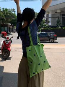 2025新款中式刺繡藝術清新仙氣風布製托特包，單肩手提包，通勤大容量後背包 - 綠色 - 查看 6