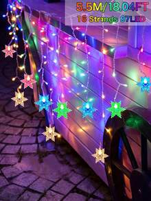 5.5M/9M Solar Ice Column Snowflake String Light, 97LED/160LED, 8 Flashing Modes, Outdoor Waterproof Fairy Light, Solar Curtain Light, Suitable For Gardens,Eaves,Weddings,Camping,Autumn,Home,Parties,Windows,Pavilions,Walls,Christmas,Holiday Decoration - Solar Powered Ice Column Snowflake Lamp - View 17