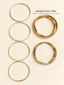 6pcs Women's Gold Bracelet Set, Wide & Thin Stackable Bracelets, Minimalist Personalized Wrist Accessories, Suitable For Daily Wear And Party Outfits - Gold - View 5