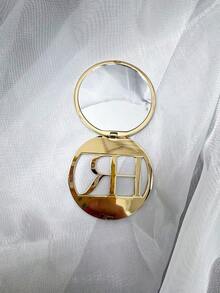 HR Helena Rubinstein Hollow Logo Round Compact Mirror Golden Metal Portable Pocket Cosmetic Mirror Foldable Hand Makeup Mirror Travel Beauty Gift For Women - Gold - View 5