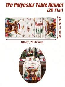 1件 Mooey 聖誕桌旗，印有戴聖誕帽的高地牛圖案聖誕桌布，180*35cm 聚酯纖維桌布，農舍風餐桌中心裝飾，聖誕快樂，聖誕裝飾，聖誕裝飾，聖誕裝飾，聖誕桌飾，廚房餐桌裝飾，節日派對裝飾，冬季家居裝飾，室內外通用 - 彩色 - 查看 13