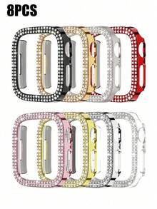 8PCS Rhinestone Watch Protective Case, Compatible With Apple Watch Case Models 40mm 41mm 42mm 44mm 45mm 46mm 49mm, Fashionable Luxury Sparkling Rhinestone Inlay, Hard PC Hollow Watch Case, Compatible With Apple Watch Series Ultra/SE/12/11/10/9/8/7/6/5/4, Compatible With Apple Watch Women's Smart Watch Case. Easy To Wear, Sensitive Touch - Multi-color 5 - View 19