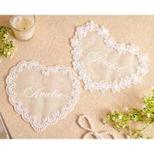 Personalized Lace Place Cards, Heart Lace Guest Cards, Vintage Place Decor, Custom Wedding Name Tags, Handmade Sheer Lace Table Setting Lace Place Cards - Multi-color - Lace Tag - View 7