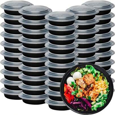 700ml Bento Box, Transparent Lid + Black Round Plate, Back To School Season Reusable Stackable Food Storage Container With Lid, Leak-Proof Convenient Takeout Box, Black Lunch Box, For Camping, Outdoor, Party And More