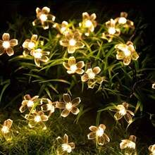 Outdoor Solar Powered Cherry Blossom Fairy Lights, 100 LED 3D Flower Shaped String Lights, Waterproof And Sun-Resistant, Solar Powered , Multiple Lighting Modes Switchable. 12m Long Cable Convenient For Wrapping Greenery, Fences, Tree Trunks, Suitable For Yard, Patio, Lawn Decoration, Wedding, Proposal Scenes, Social Media Photo Spots, Creating Warm And Romantic Outdoor Atmosphere Decorative String Lights. - Solar Cherry Blossom Lights - View 11