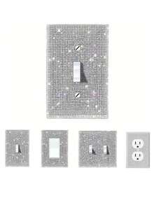 1pc Power Socket Panel Cover/Outlet Protector, Silver Rhinestone Inlaid Shiny Decorative Light Switch Panel (Suitable For Bedroom And Home Decor); Also Includes Home Decor Stickers/Wall Decals/Vinyl Stickers, Suitable For Spring Home Refresh, Decorative Accents And As Birthday Or Graduation Gifts. - Multiple Styles - View 1