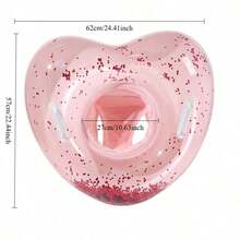 1pc Kids Heart-Shaped Inflatable Swim Seat Float, Pink Cherry Print & Glitter Transparent Dual Design, With Handles Anti-Flip Swim Ring, Children's Pool Water Swimming Training Equipment - Multicolor - View 3