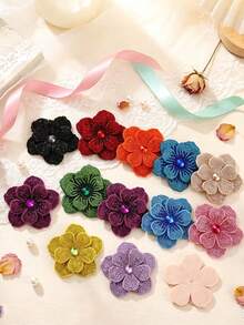 1 Rhinestone Embellished Double-Layer Five Petal Flower Applique; A Handcrafted Diy Accessory Suitable For Decorating Shoes, Hats, Bags, And Hair Accessories. - Multiple Styles - View 2