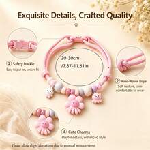 7PCS Cute Pet Combination Set Adjustable Size Handmade Beaded Flower Pet Collar + 6pcs Multicolor Cartoon Puppy Mini Hair Clips Small Dog Cat Outdoor Photo Shoot Decoration Accessories Gift Clips Necklace Combination - Multicolor - View 2