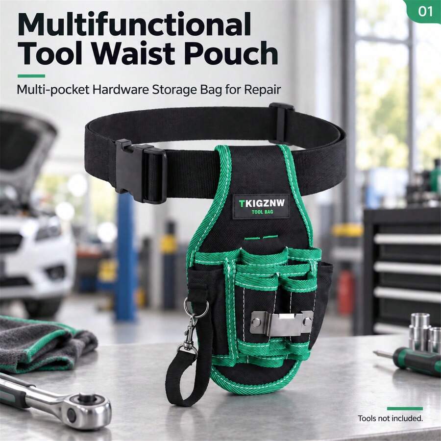 TKIGZNW A022 Work‑Site Tool Waist Bag,1Pc,1680D Oxford Multi‑Slot Tool Holder With Metal Clip For Handyman On‑Site Maintenance - Black - View 1