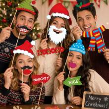 36Pcs Christmas Photo Booth Props,Paper Handheld Selfie Props With Santa Claus & Snowball Patterns,Christmas Party Decor Supplies - Multicolor - View 4