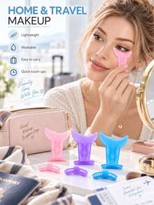 1pc--2-In-1 Silicone Eyelash Applicator & Lower Lash Stamp, Combines Eyeliner Guide, Powder, Purple, Blue Three-Color Options, Smudge-Proof Mascara Application, Eyeshadow Makeup And Lower Lash Stamp Functions; Includes Crescent-Shaped Guard, Suitable For Beginners, Easy Eyeliner Positioning And Mascara Application; Silicone Material, Smudge-Proof, Portable And Easy To Use, Essential Eye Makeup Tool For Home And Travel. - Multicolor - View 3