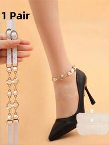 1/3 Pair Faux Pearl Solid Color Minimalist Practical Multi-Functional Elegant Black High Heel Sandals With Gold Chain Ankle Strap - Adjustable, Non-Slip, Invisible Buckle Design, Fashion Footwear, Shoe Style | Gold Chain Detail | PVC Material - Multicolor - View 18