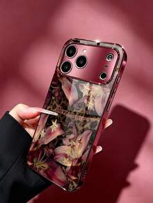 1件客製化姓名時尚手機殼，豹紋背景搭配粉紫色百合與金色星星圖案，酒紅色電鍍邊框，高清玻璃殼，適用於 Apple 18ProMax/17ProMax/16Pro/15/14Plus/13Pro/12ProMax/11/XsMax & S26Ultra/25Plus/24/23/22 & A36/A35/A33/A31/A26/A15/A13/Note20/10Pro 及其他系列機型，精準開孔，靈敏按鍵，全方位相機保護，個性化獨家，富有儀式感的絕佳禮物 - 酒紅色 - 查看 4