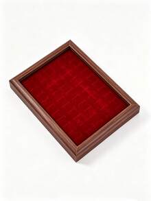 Wooden Ring Display Tray With Multi-Color Velvet Slots, Jewelry Organizer For Home Vanity, Countertop Display Prop - Multicolor - View 12