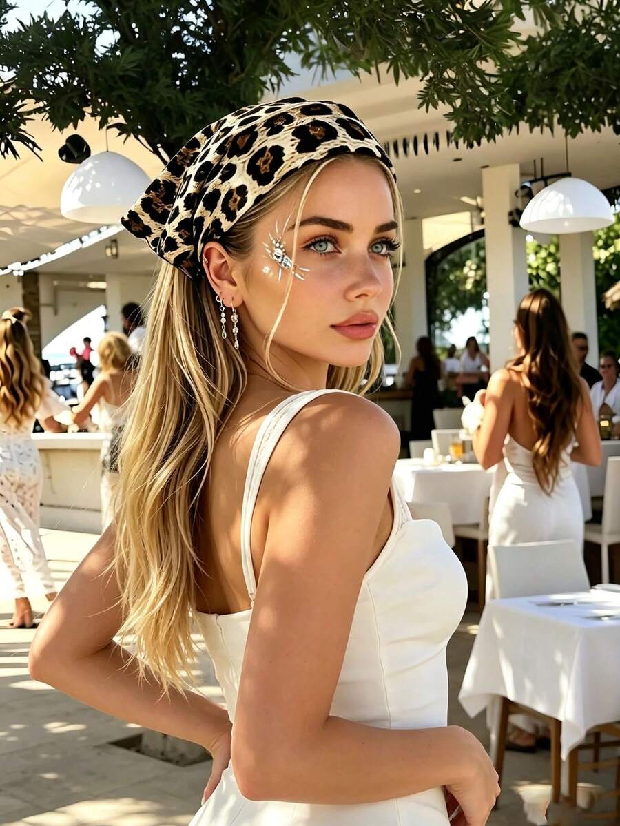 Retro Leopard Print Triangle Headband, Women's Hairstyle Accessory, European Style Fabric Hair Accessory, For Leisure And Vacation. - Multicolor - View 1