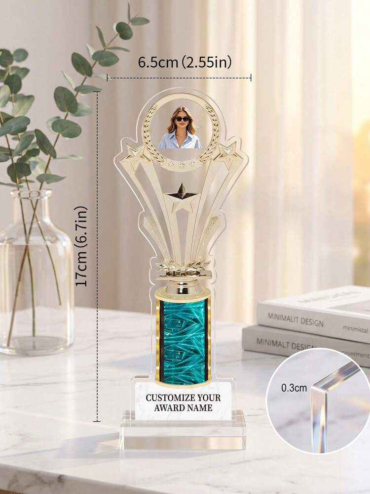 1pc Personalized Custom Photo And Text Acrylic Star Trophy, Custom Award Plaque With Colorful Inner Pillar And Clear Base, Customizable Winner Prize For Sports Game, Employee Appreciation, School Ceremony - Multicolor - View 7