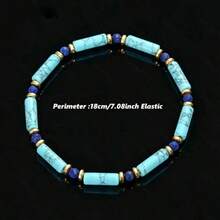 1PC Men Round Beads Turquoise Round Lapis Lazuli Bracelet With Golden Spacer Beads. Natural Stone Stackable Accessory, Perfect Gift For Husband,Dad - Turquoise - View 2