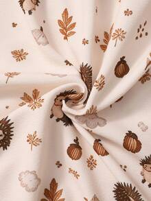 Gaun Anak Perempuan Bergaya Pastoral dengan Motif Landak dan Daun, Kerah Berkerut, Pita Besar, Lengan Panjang, Lengan Mengembang Kasual, Potongan Longgar - Coklat - View 9