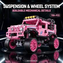 Pink Off-Road Vehicle Building Model, 799+ Pieces Adult Collector Grade Building Block Set, Includes Chassis, Wheels And Suspension System, Suitable For Halloween, Christmas, Thanksgiving And Birthday Gifts For Hobby Collectors - Pink - View 3