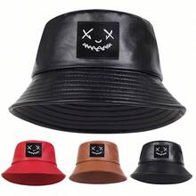 1pc Men's PU Leather Spade Print Bucket Hat, Fashion Casual Hat Suitable For Spring, Autumn Outings, Travel, Beach, Party,Summer,Holiday,Festival - Multicolor - View 13