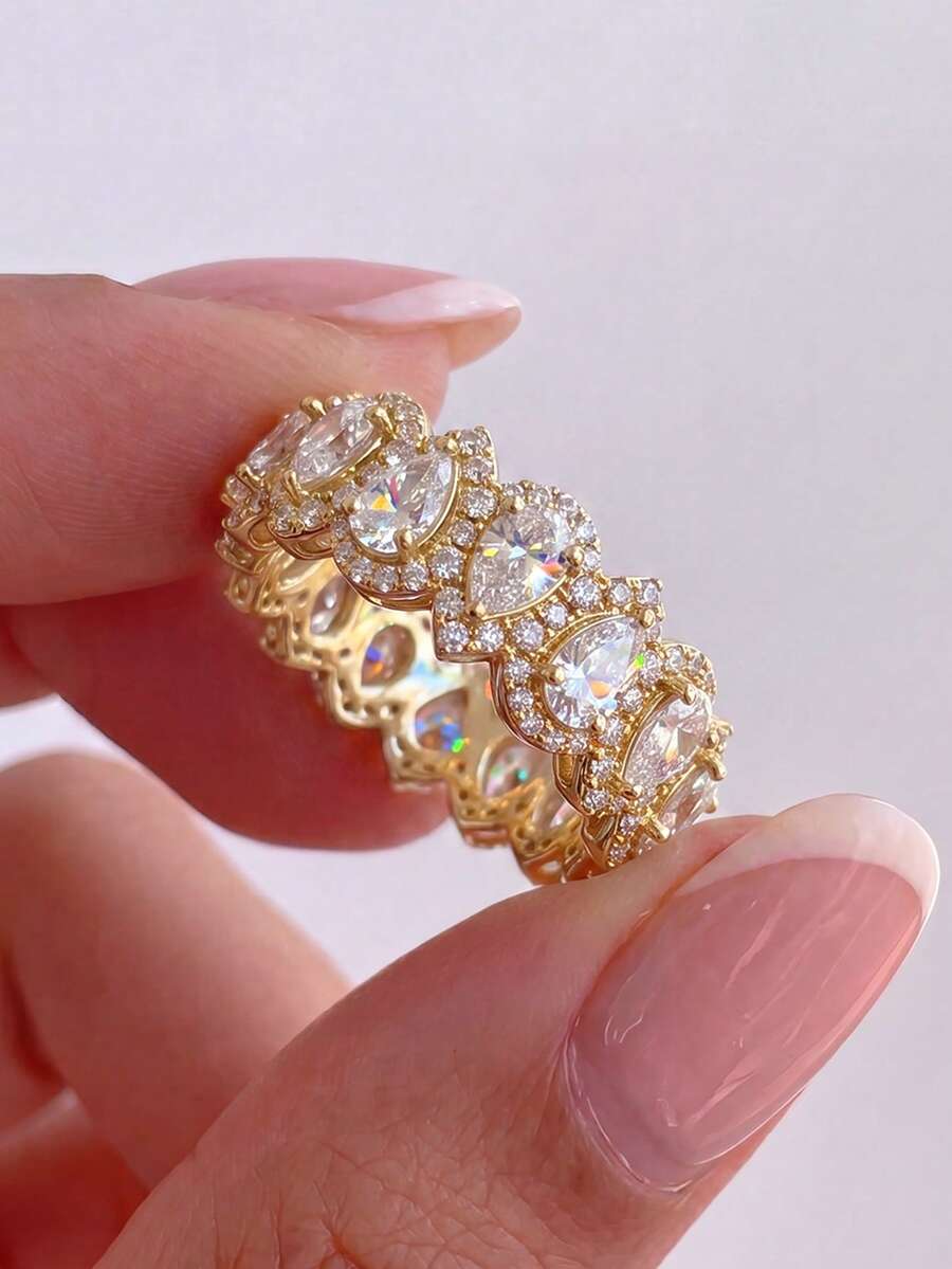 1 buah Cincin Dekoratif Bentuk Setengah Bulan dan Tetesan Air, Cocok untuk Kencan, Pesta, Hadiah Ulang Tahun, Perhiasan Wanita yang Elegan dan Indah