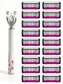 1 Handle + 6/12/18 Replaceable Blades Women's Manual Razor, Floral Pattern Non-Slip Shaving Razor, 6-Blade System, Painless Hair Removal, Suitable For Legs, Underarms, Bikini Area, Travel Supplies, Manual Body Razor, Women's Shaving Razor, Bikini Trimmer - A - View 13