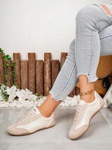 Women's Casual Sports Shoes Retro Versatile Soft Sole Lace-Up Sneakers - Beige - View 6