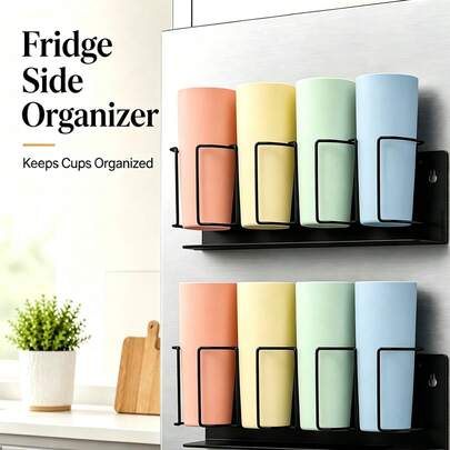 3/4 Cup Magnetic Storage Rack, Carbon Steel Material, Strong Magnetic Cup Organizer, Multi-Functional Wall-Mounted Beverage Storage Rack, Suitable For Refrigerator, Kitchen, Bathroom, Toilet, Desk, Office, Camping Car, Garage, Wine Bottle, Mug, Insulated Cup Holder