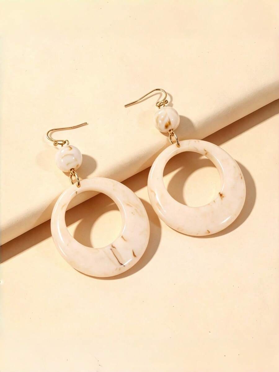 1 Pair Fashion Resin Round Long Earrings - Apricot - View 1