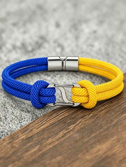 1pc Men's Nautical Handmade Woven Bracelet, Double Layer Woven Rope With Silver Clasp, Adjustable Wristband, Suitable As Birthday Gift For Him, Outdoor Casual Accessory Gift