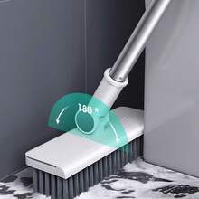 Juego de escoba y recogedor 3 en 1 con cepillo integrado, kit de limpieza para el hogar 3 en 1: escoba de cerdas suaves, recogedor y cepillo combinados, escoba y recogedor integrados, diseño plegable compacto para uso en el hogar, residencia de estudiantes, colegio, oficina y coche, - Gris - Ver 11