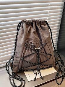 Grey Drawstring Bag, Large Capacity Multi-Functional Drawstring Backpack, Fashionable Sports, Suitable For School, Commuting, Daily Casual Use, Cute Design - Grey - View 1