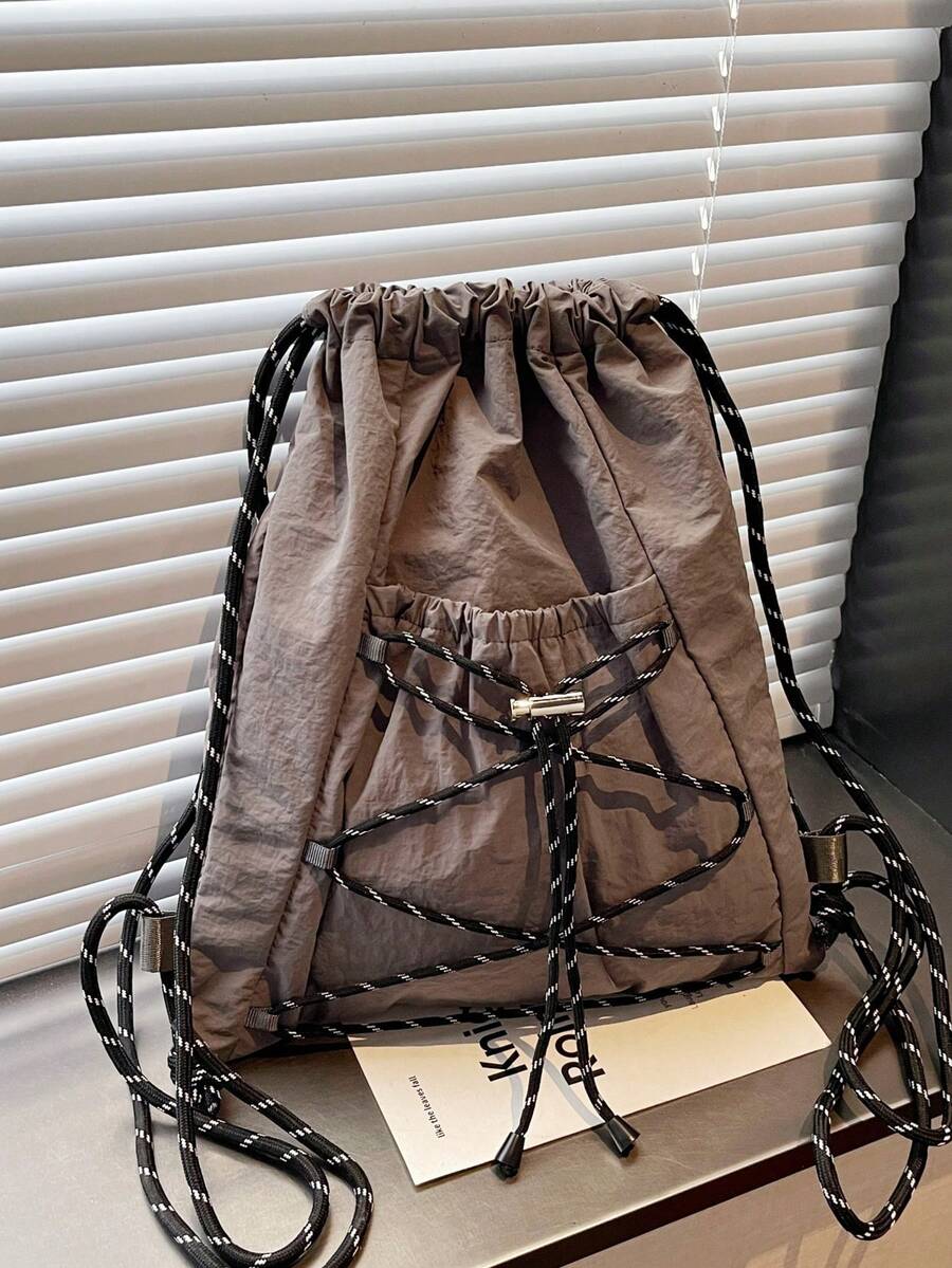 Grey Drawstring Bag, Large Capacity Multi-Functional Drawstring Backpack, Fashionable Sports, Suitable For School, Commuting, Daily Casual Use, Cute Design - Grey - View 1
