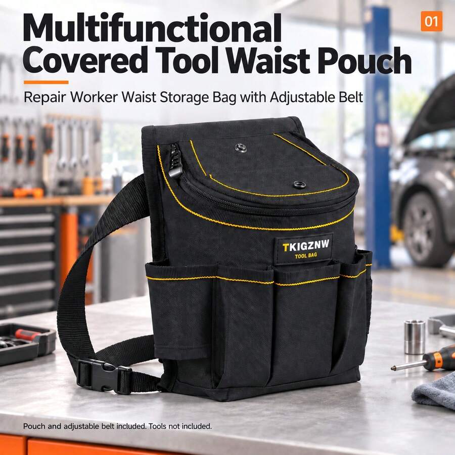 TKIGZNW A007 1Pc Covered Tool Waist Carrier Lightweight 0.25KG Solid Shaping Base Multi Compartment Storage Belt Pouch For DIY Handyman