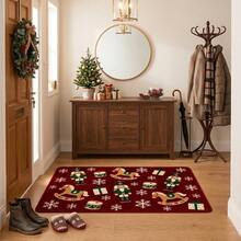 1pc Christmas Gingerbread House Pattern Rug, Holiday Floor Mat, Bathroom Rug, Christmas Home Decor - Multicolor - View 2