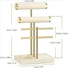 1pc 3-Tier Detachable T-Shaped Beige Velvet Bracelet Display Stand - Bracelet, Necklace, Earring, Ring Jewelry Storage Rack, Unique Mother's Day Gift For Women, Jewelry Box - Multicolor - View 5