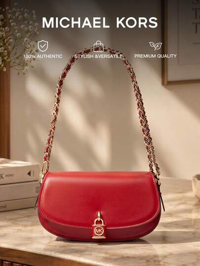 Michael Kors MK Vintage Women's Crossbody Bag, Elegant Flap Shoulder Saddle Bag, Women's Bohemian Style Handbag With Detachable Shoulder Strap