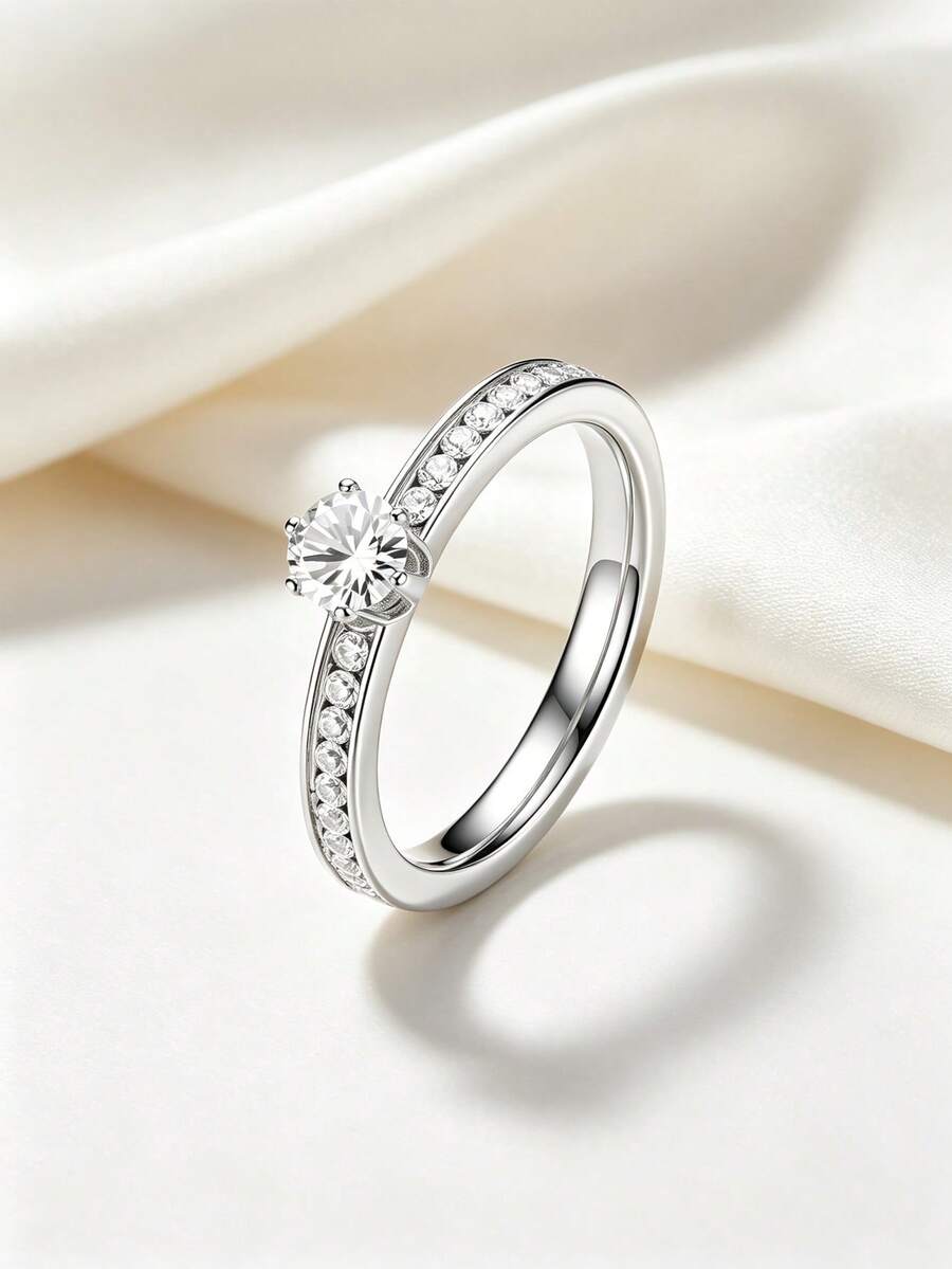 1PC Unique Luxury Stainless Steel Women's Promise Ring, Female Jewelry Accessory, Couple Wedding Ring Gift, Wear For Daily, Wedding & Anniversary