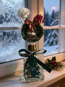 Set Hadiah Aromaterapi Liburan Natal, Diffuser Reed Tanpa Api, Pengharum Ruangan Dalam Ruangan, Botol Berbentuk Pohon Natal, Tutup Emas, Dihiasi dengan Karangan Bunga Pita Hijau dan Lonceng Emas, Pengharum Ruangan Nook Peace, Hadiah untuk Ruang Tamu - Kacapiring - View 4