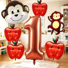Monkey And Apple Number Balloon Set, Includes Chocolate Color Number Balloons, Monkey Balloons, Apple Balloons, Suitable For Forest Fruit Theme Birthday Party Decoration, Children-Friendly Animal Theme Party And Other Occasions - View 15