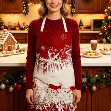 1pc Christmas Santa Claus Reindeer Sleigh Print Apron - Sleeveless Design, Durable And Comfortable Fit, Santa Claus Riding Reindeer Sleigh With Snowflake Pattern, Suitable For Cooking, Baking And Home Cleaning, Household Cleaning, Housework Apron, Hand-Painted Handmade Gardening Apron, Fun Holiday Gift - Multicolor - View 5