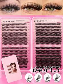 640/592/576 Clusters Segmented Lash Extensions, 8-16mm D Curl 10D-150D Fluffy Thick Individual Lashes, Waterproof Ultra-Soft Single Cluster Eyelashes For Daily Wear, Dating, Party, Christmas, Halloween. - Multicolor - View 13