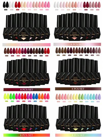 FOUR LILY Set 8 pcs Kutek Gel 10ml, Warna Cokelat Kopi Merah Semi-Permanen, Kutek Gel yang Dapat Dilepas dengan UV LED, Dikeringkan dengan UV LED, Warna Cerah, Kuku Tahan Lama, Ideal untuk Kuku Musim Gugur, Salon Kuku Rumahan, Cocok untuk Semua Musim, Perlengkapan Manikur Kuku