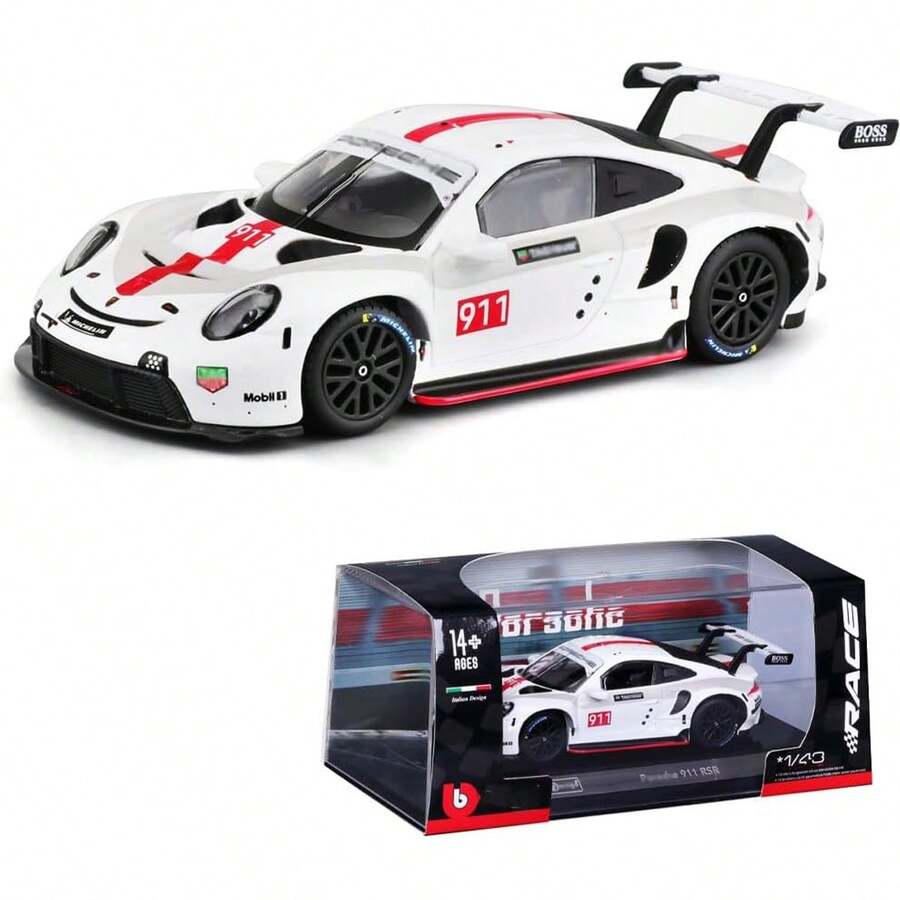 Model Die-Cast Bburago 1:43 911 RSR Putih – Mobil Balap Paduan Logam Detail Tinggi, Hadiah Pajangan Koleksi - MultiWarna - View 1