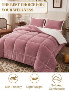 1pc Ultra Soft Fleece Quilt Core, Skin-Friendly Lightweight Breathable, Comfortable Sleep, Durable Anti-Pilling, Square Stitching Fluffy, Bedroom Decor, Suitable For All Seasons, No Pillow And Pillowcase Included, Home Decor, Back To School Season - Red Bean Paste Color - View 4