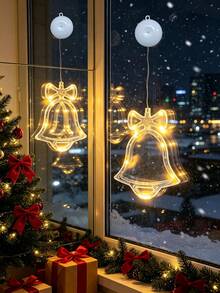 Christmas Bell Shaped Suction Cup LED Window Light, Warm Ambient String Light, Battery‑Powered Suction Hanging Lamp, Home Window Glass Decorative Light For Xmas Party Decoration - Suction Cup Lamp - View 3